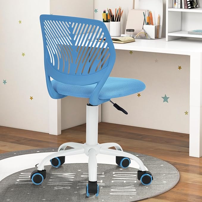 FurnitureR Desk Chair Small Study Chairs Armless for Child Kids Teens, Swivel Rolling Lightweight Task Chair with Wheels and Mesh Padded Cushion, Blue - LeafyLoom