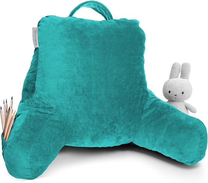 Clara Clark Reading Pillow with Portable Lap Desk Set for Kids, Back Pillow for Sitting Up in Bed, Memory Foam Back Support Pillow, Bed Rest Pillow with Foldable Laptop Desk, Small - Teal - LeafyLoom