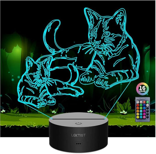 Pet Cat lamps 3D Cat Night Light Pet Cat Optical Illusion Nightlights Cat 3D Lamp 16 Colors Remote Control Perfect Cat Gifts Christmas Gifts Birthday Gift for Children Girls boys Room decor - LeafyLoom