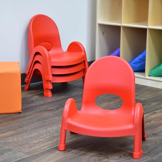 Children's Factory Angeles Value Stack Kids Chair, Preschool/Homeschool/Daycare Furniture, Flexible Seating Classroom Furniture for Toddlers, Red, 5" (AB7705PR) - LeafyLoom