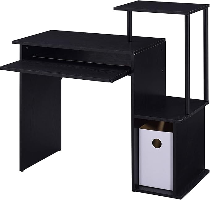 Acme Lyphre Wooden Rectangle Top Computer Desk with Keyboard Tray in Black - LeafyLoom