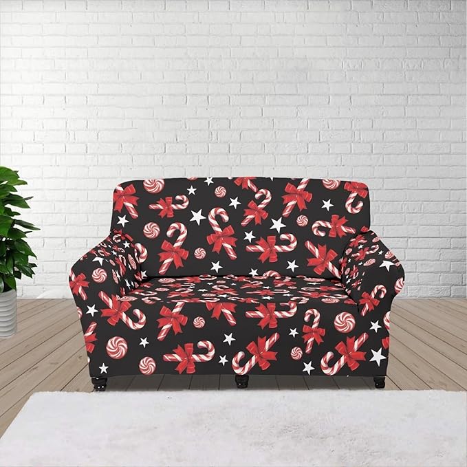 FKELYI Christmas Easy Going Stretch Sofa Slipcover Candy Cane Sofa Couch Cover Non-Slip Sofa Slipcovers Washable Furniture Protector M FKELYI