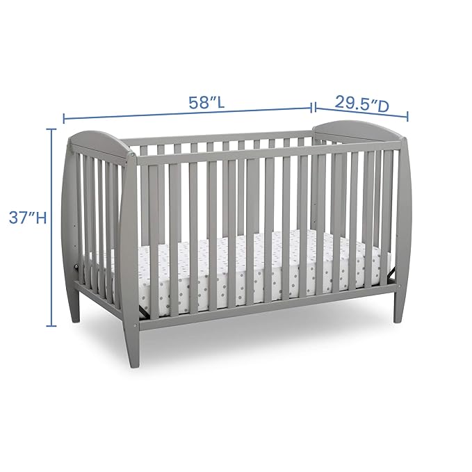 Delta Children Twinkle 4-in-1 Convertible Baby Crib, Sustainable New Zealand Wood, Grey and Delta Children Twinkle Galaxy Dual Sided Recycled Fiber Core Crib and Toddler Mattress (Bundle) - LeafyLoom