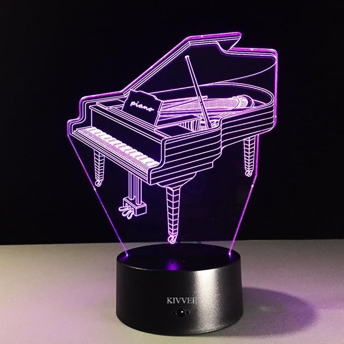 VELAN 3D Visual Lamp Piano Musical Instruments Best Bithday Gift Acrylic Table Night Light Furniture Decorative Illusion Colorful 7 Color Change Household Desk Accessories - LeafyLoom