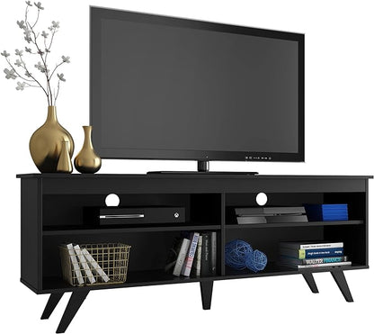 Madesa TV Stand with 4 Shelves and Cable Management, Entertainment Center for TVs up to 65 Inches, Wood, 23'' H x 15'' D x 59'' L – Black - LeafyLoom