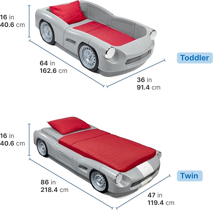 Step2 Roadster Toddler-to-Twin Bed, Crib to Twin Transition Race Car Bed, Adjustable, Ages 3+ Years Old, Easy Assembly, Gray - LeafyLoom