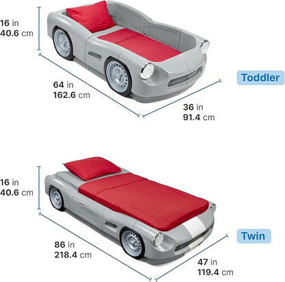 Step2 Roadster Toddler-to-Twin Bed, Crib to Twin Transition Race Car Bed, Adjustable, Ages 3+ Years Old, Easy Assembly, Gray - LeafyLoom