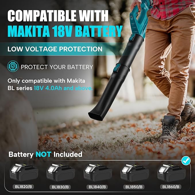 Cordless Leaf Blower for Makita 18V Battery, 450CFM 150MPH Electric Leaf Blower, 6 Speed Lightweight Handheld Leaf Blower for Lawn Care, Patio, Snow, Dust, Blowing Leaves (Battery NOT Included) - LeafyLoom