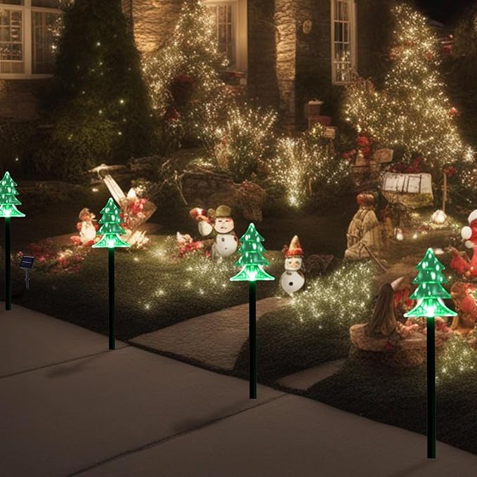 ILLUMINEW Christmas Solar Pathway Lights, Set of 5 Waterproof Landscape Christmas Lights, Stake Christmas Decorations, LED Lights for Yard Lawn Patio Walkway Decor (5PCS-Green-Tree) ILLUMINEW