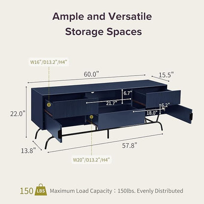 24/7 Shop at Home Quin Modern TV Stand with Storage Drawers, Media Console Cabinet, Entertainment Center for 65 inch Television, Unique Living Room Furniture, Indigo - LeafyLoom