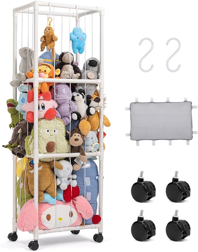 Stuffed Animal Zoo Storage, Extra Large Stuffed Animal Holder with Dust Cloth and Universal Wheels, Toy Storage Organizer, Plush Storage Organizer Shelf for Birthday Gift, Nursery Play Room Bedroom - LeafyLoom