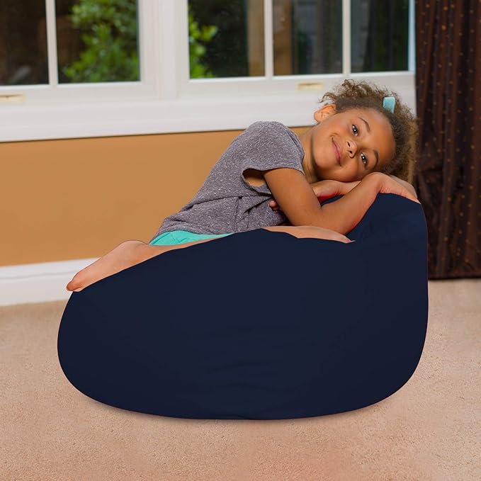 Posh Creations Bean Bag Chair for Kids, Teens, and Adults Includes Removable and Machine Washable Cover, Solid Navy Blue, 27in - Medium - LeafyLoom