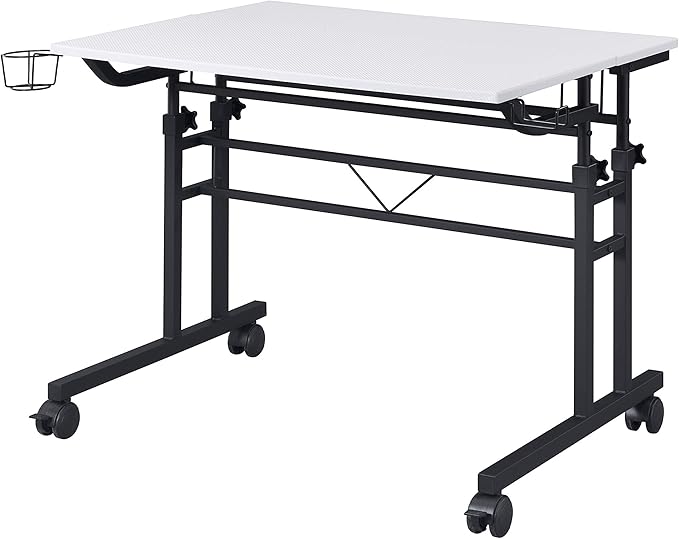 NicBex Laik-DW-00049-DX Desks, 35.25" W x 25" D x 28" H, White+Black - LeafyLoom