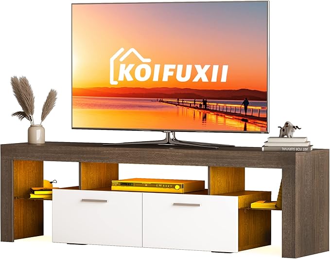 Mid Century Modern TV Stand for 40 50 55 60 65 70 Inch TV, LED TV Stand with Storage Cabinet, Wood Media TV Console, TV Entertainment Center for Living Room Bedroom - LeafyLoom