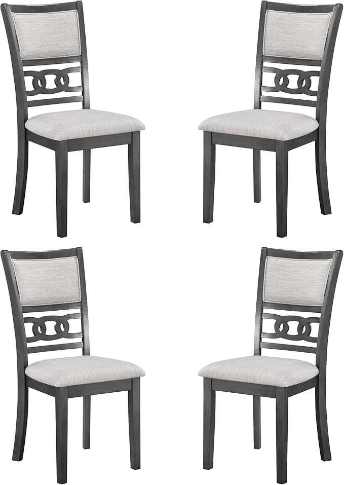 New Classic Furniture Gia Dining Chair (Set of Four), Light Gray Fabric Upholstered Seat & Back Rest, Gray - LeafyLoom