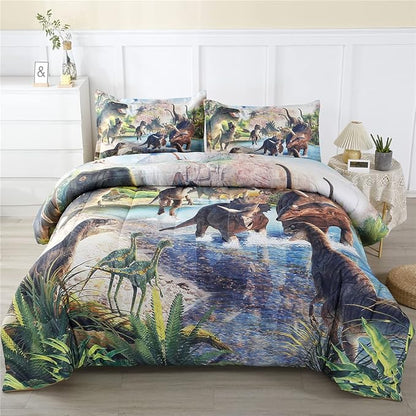 WINLIFE Dinosaur Comforter Set Twin Kids Bedding Set T-Rex Jurassic Jungle Dino Comforter Sets for Boys Teens, Lightweight Easy Care Bedding (2 Pieces, Twin) - LeafyLoom