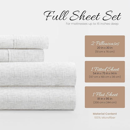 Linen Market 4 Piece Full Bedding Sheet Set (White Chambray) - Sleep Better Than Ever with These Ultra-Soft & Cooling Bed Sheets for Your Full Size Bed - Deep Pocket Fits 16" Mattress - LeafyLoom