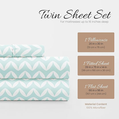 Linen Market 3 Piece Twin Bedding Sheet Set (Light Blue Chevron) - Sleep Better Than Ever with These Ultra-Soft & Cooling Bed Sheets for Your Twin Size Bed - Deep Pocket Fits 16" Mattress - LeafyLoom