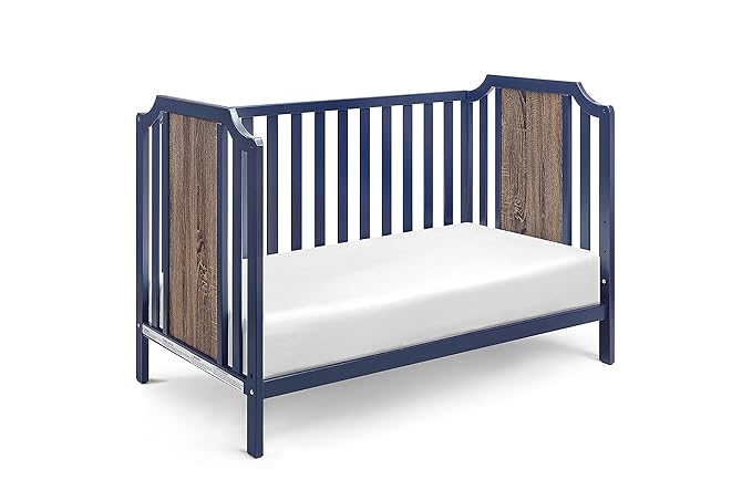 Suite Bebe Brees Convertible Island Crib in Midnight Blue and Vintage Walnut, 53.5x37.5x30.5 Inch (Pack of 1) - LeafyLoom