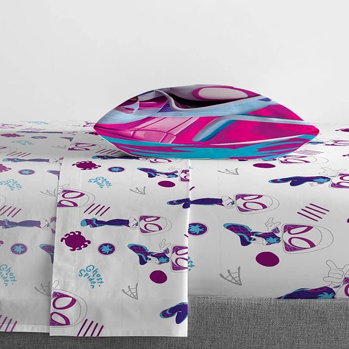 Marvel Spidey & His Amazing Friends Ghost Spider Gwen 4 Piece Toddler Bed Set - Bedding includes Comforter & Sheet Set - Super Soft Fade Resistant Microfiber - LeafyLoom