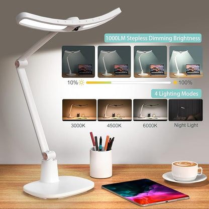 LED Desk Lamp for Home Office, Touch Desk Light Eye-Caring Table Lamp Dimmable with Monitor Sensor Adjustable Swing Arm Desk Lamp for Working Studying Reading Study Ultrawide Bright - LeafyLoom