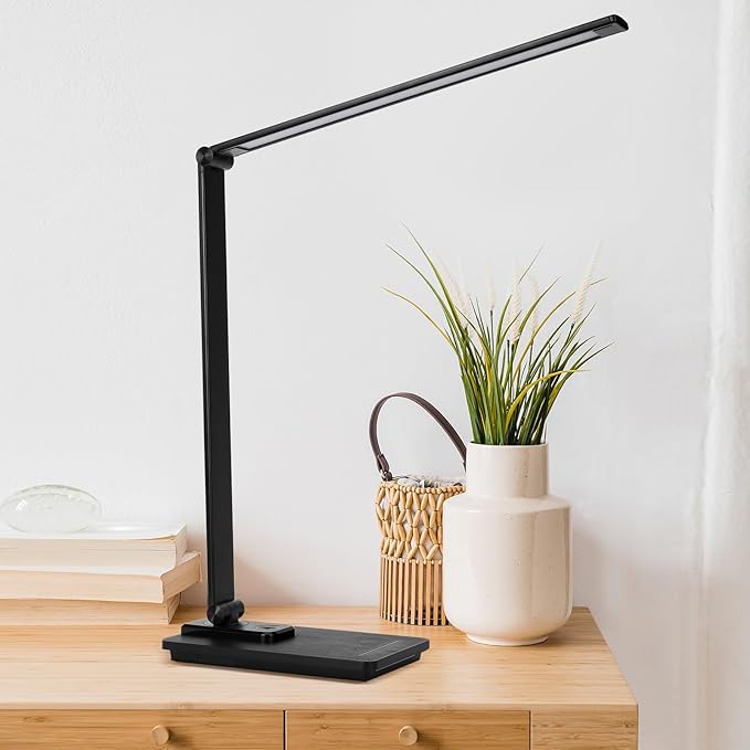 LED Desk Lamp, Black Modern Table Lamp, Ideal Gift for Study, Office. Dimmable Desk Lamp for Work, Video Conferencing, Reading and Writing, Arts and Crafts, Nail Art. - LeafyLoom