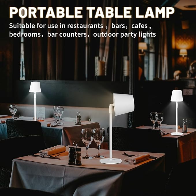 Cordless Table Lamp,Portable LED Desk Lamp, Battery Operated, 3 Color Stepless Dimming Up, for Restaurant/Bedroom/Bars/Outdoor Party/Camping/Coffee Shop Night Light。 (White) - LeafyLoom