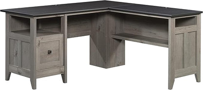 Sauder August Hill L-Shaped Home Office Desk, L: 59.06" x W: 58.74" x H: 29.25", Mystic Oak finish - LeafyLoom