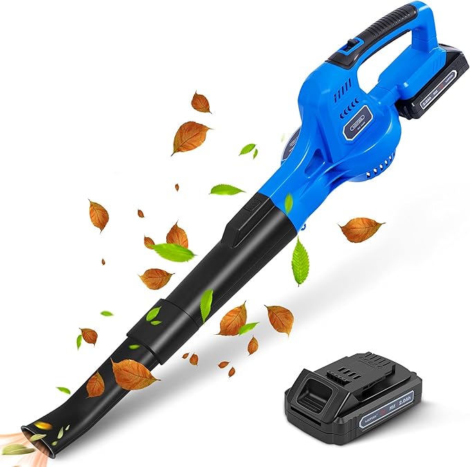 20V Cordless Leaf Blower with Battery and Charger, Leaf Blower Battery Operated, Rechargeable Electric Handheld Leaf Blowers Variable Speed with 2 Tubes for Patio, Leaves Blowing-Blue - LeafyLoom