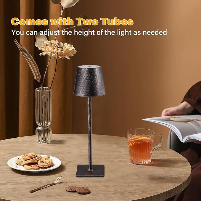 2 Pack Cordless Table Lamps, 3 Colors Stepless Dimming, 5000mAh Rechargeable Battery LED Desk Lamp for Bedroom/Couple Dinner/Desk/Cafe/Dining Room/Terrace(Antique Copper) - LeafyLoom