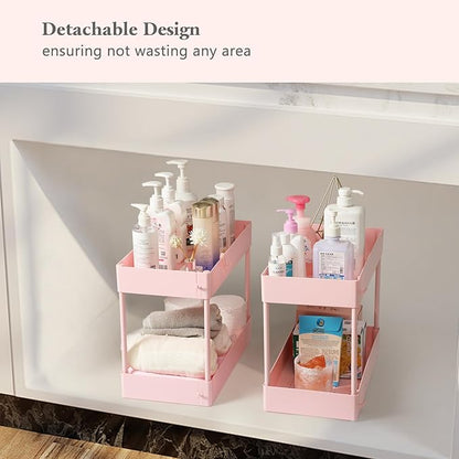 danpinera Slim Storage Cart, 4 Tier Bathroom Cart Organizer Narrow Laundry Cart with Wheels Dividers Hanging Cups Hooks Handle Makeup Lash Cart Shelf Organizer Rack Unit Easy Assembly, Pink - LeafyLoom