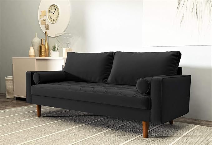 Womble Velvet Upholstered Living Room Diamond Tufted Chesterfield Sofa with Gleaming Nailheads, Midnight - LeafyLoom