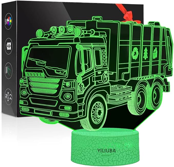 Garbage Truck Car Gift Night Lights for Kids 3D Lamp LED Desk Lamps for Boys Decor Bedroom Room USB plugs 7 Color Gradual Changing Truck Light or Birthday Xmas Party Festival Decor Children Gifts - LeafyLoom