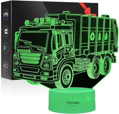 Garbage Truck Car Gift Night Lights for Kids 3D Lamp LED Desk Lamps for Boys Decor Bedroom Room USB plugs 7 Color Gradual Changing Truck Light or Birthday Xmas Party Festival Decor Children Gifts - LeafyLoom