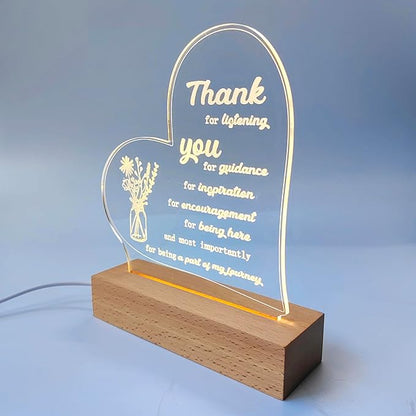 Thank You Gifts for Women Men Acrylic Dimmable Led Night Light Coworker Retirement Inspirational Gift for Colleague Leaving Friends Teacher Birthday Christmas Gifts Decorative Plaques Bedroom Decor - LeafyLoom