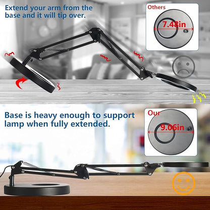 10X Magnifying Glass with Light, HITTI 1,800 Lumens Stepless Dimmable, 3 Color Modes, 4.2″ Real Glass Lens LED Desk Lamp & Clamp, Magnifier Light and Stand for Crafts Welding Close Work - LeafyLoom