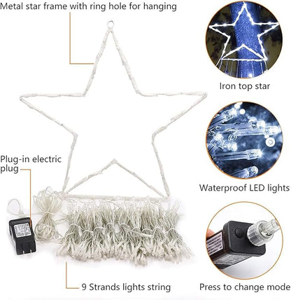 PUHONG Christmas Decoration Star Lights Outdoor,320 LED 16.4Ft Christmas String Lights[8 Modes & Waterproof] for Halloween Xmas New Year Holiday(Iron) (White) PUHONG