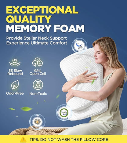 Ultra Comfort Cervical Neck Pillow for Pain Relief, Adjustable Side Sleeping Pillow Fit Shoulder Perfectly, Ergonomic Contour Memory Foam Pillow with Armrest Area, Bed Pillow for Back Stomach Sleeping - LeafyLoom