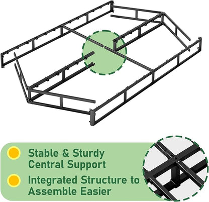 Queen Bed Frame, 9 Inch High Metal Box Spring with More Steel Slats Support, Sturdy Platform Bedframe Low to Floor, 3500 Lbs Weight Capacity Heavy Duty Mattress Base, Easy Assembly, Black - LeafyLoom