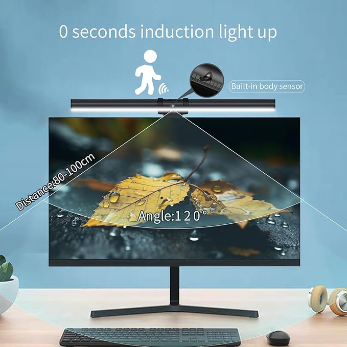 Induction Monitor Light with Sensor, Monitor Light Desk Lamp with Touch and Sensor Control, No Screen Glare Dimmable Monitor Lamp Computer Light Bar for Screen/Home/Office - LeafyLoom