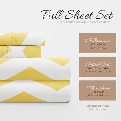 Linen Market 4 Piece Full Bedding Sheet Set (Yellow Arrow) - Sleep Better Than Ever with These Ultra-Soft & Cooling Bed Sheets for Your Full Size Bed - Deep Pocket Fits 16" Mattress - LeafyLoom