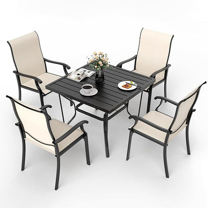 Pamapic 5 Pieces Patio Dining Set, Outdoor Dining Set for Garden Backyard Poolside Deck,Outdoor Table and Chairs Set with 4 Textilene Chairs,Beige - LeafyLoom