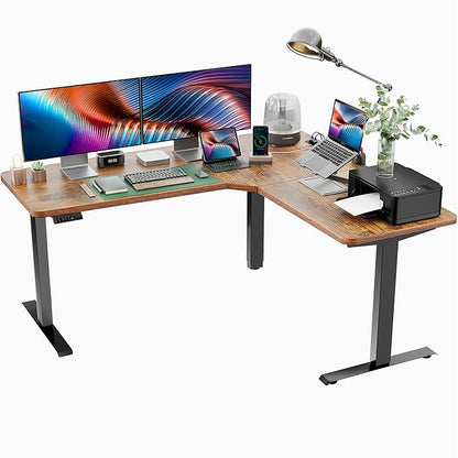 Marsail Corner Stand Up Desk Adjustable Height with 4-in 1 Electical Outlet, L Shaped Electric Standing Desk with Headphone Hook, Stand up Desk for Home Office Sturdy Writing Workstation Rustic - LeafyLoom