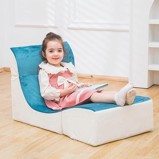 Kids Indoor Chaise Lounge Sofa Bed Foam Comfy Floor Chair for Boys and Girls Folding Lazy Sofa Couch with Back Support Comfy Reading Chair for Toddlers and Teens, Royal Blue - LeafyLoom