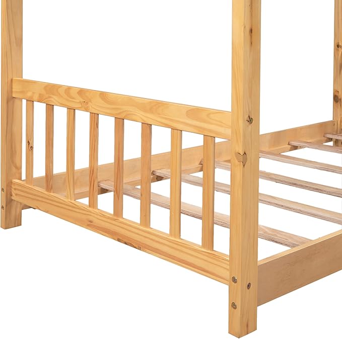 Montessori Floor Bed Frame Twin Size, Twin Floor Bed with Headboard and Footboard, Low House Bed for Girls, Kids, Boys, No Box Spring Needed, Natural Montessori Bed Twin Size - LeafyLoom