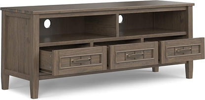 SIMPLIHOME Lev SOLID WOOD 50 Inch Wide Contemporary Low TV Media Stand in Smoky Brown for TVs up to 55 Inches, For the Living Room and Entertainment Center - LeafyLoom