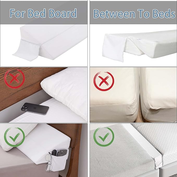 Limthe Twin Bed Wedge Pillow Stopper,Bed Gap Filler (0-7"),Headboard Pillow,Mattress Gap Cover,Adjustable Foam Wedge Pillow Fill Gap Between Headboard/Wall and Mattress, (White 39"x10"x6") - LeafyLoom