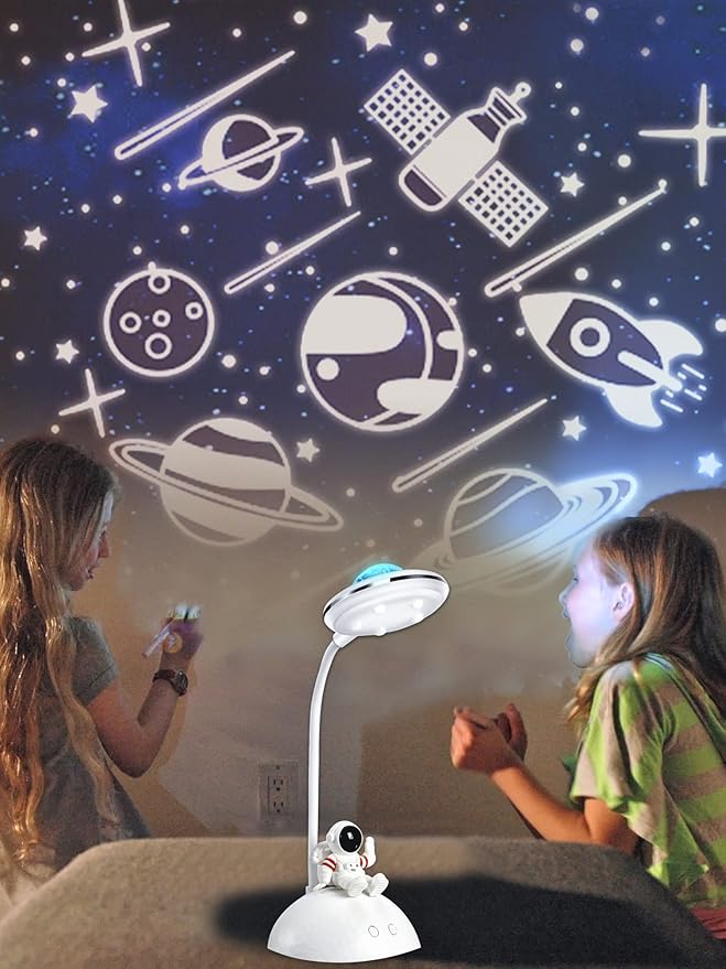 LED Desk Lamp for Kids, Star Projector Galaxy Night Light, Astronaut Cute Small Desk Lamps with USB Charging Port, Eye-Caring Study Table Lamp for Boys Bedroom, Gifts for Christmas, Birthdays - LeafyLoom