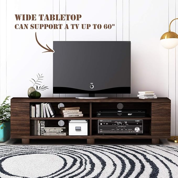 Wood TV Television Stands, Large, Walnut - LeafyLoom