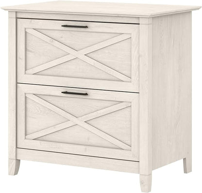 Bush Furniture Key West 2 Lateral File Cabinet | Document Storage & Key West Bookcase Shelf in Linen White Oak | Farmhouse Bookshelf Display Cabinet - LeafyLoom